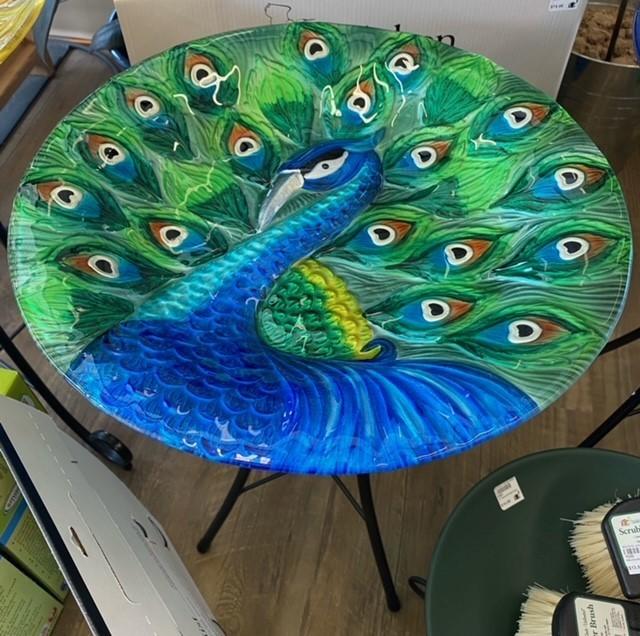 Peacock Glass Bird Bath